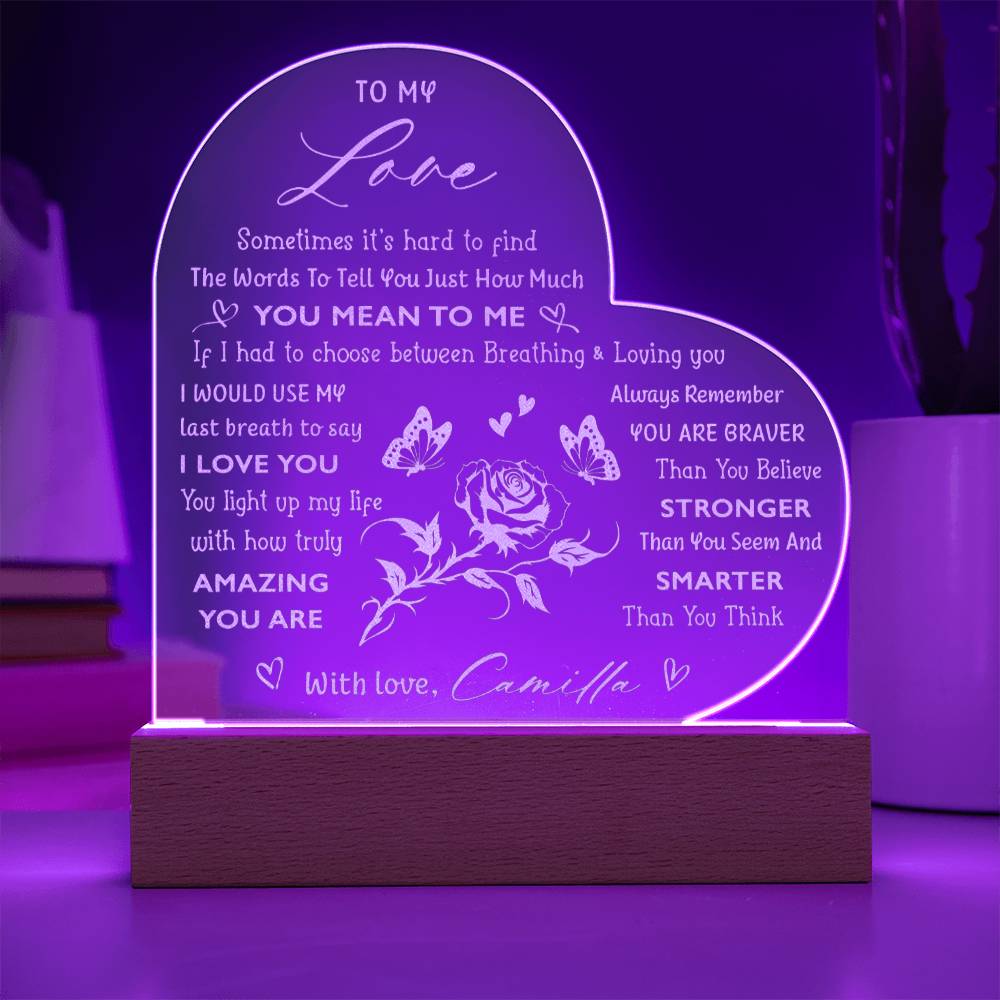 If I Had To Choose Between Breathing And Loving You Personalized Name Engraved Acrylic Heart Plaque