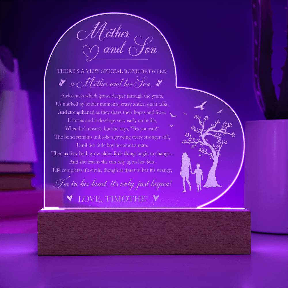 Mother and Son There's A Very Special Bond Between Gifts For Mother's Day Custom Name Engraved Acrylic Heart Plaque