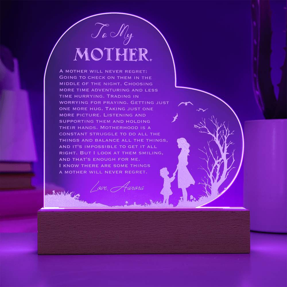 A MOTHER WILL NEVER REGRET Gifts For Mother's Day Personalized Name Engraved Acrylic Heart Plaque