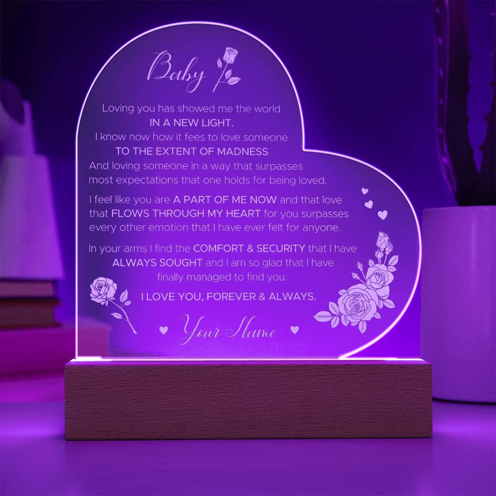 In Your Arms I Find The Comfort & Security That I Have Custom Name Engraved Acrylic Heart Plaque