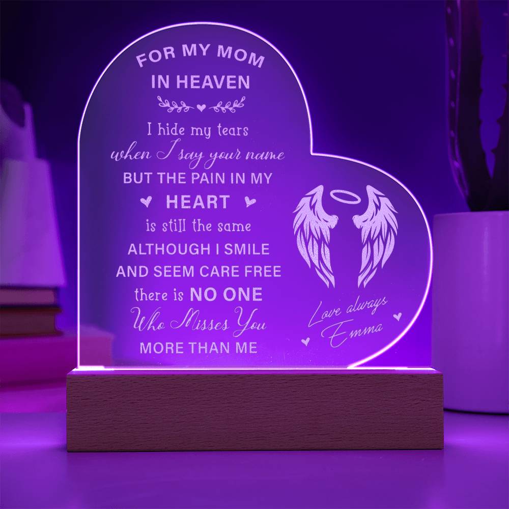 For My Mom In Heaven Gifts For Mother's Day Personalized Name Engraved Acrylic Heart Plaque