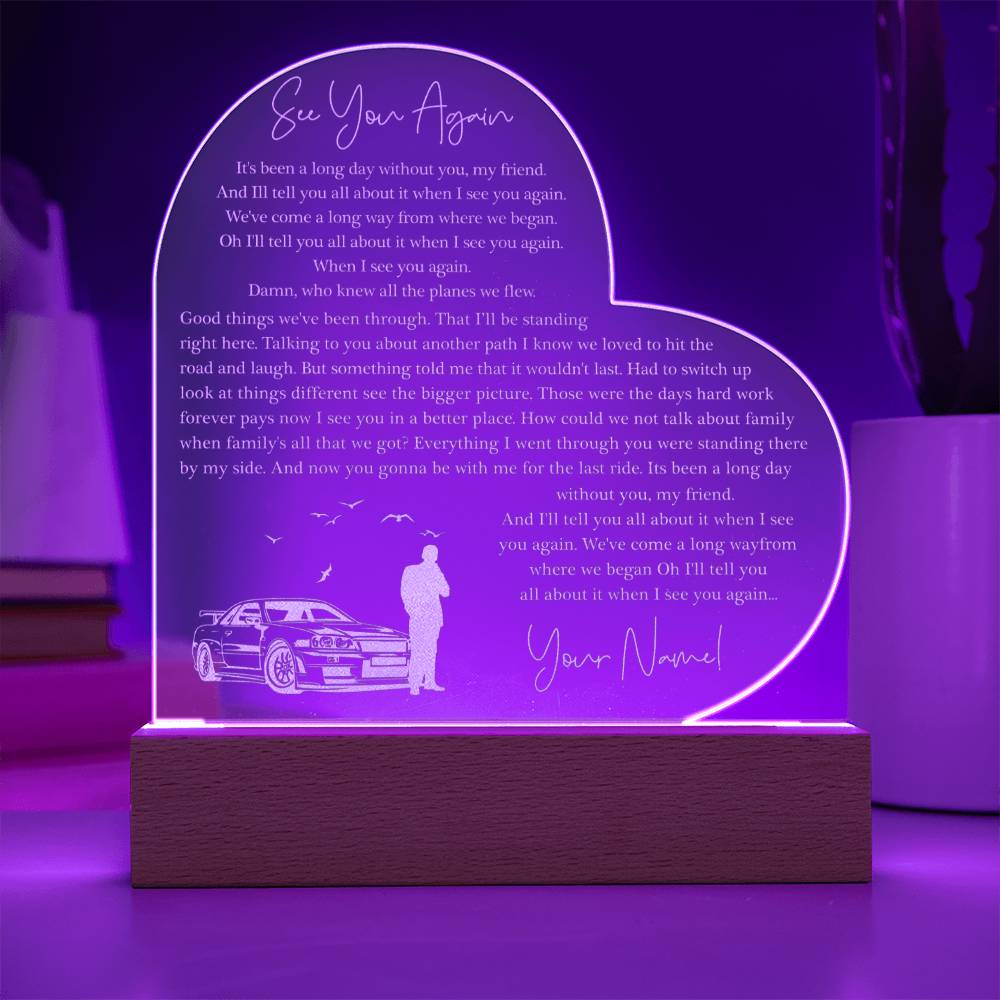 See You Again Lyrics Custom Name Engraved Acrylic Heart Plaque