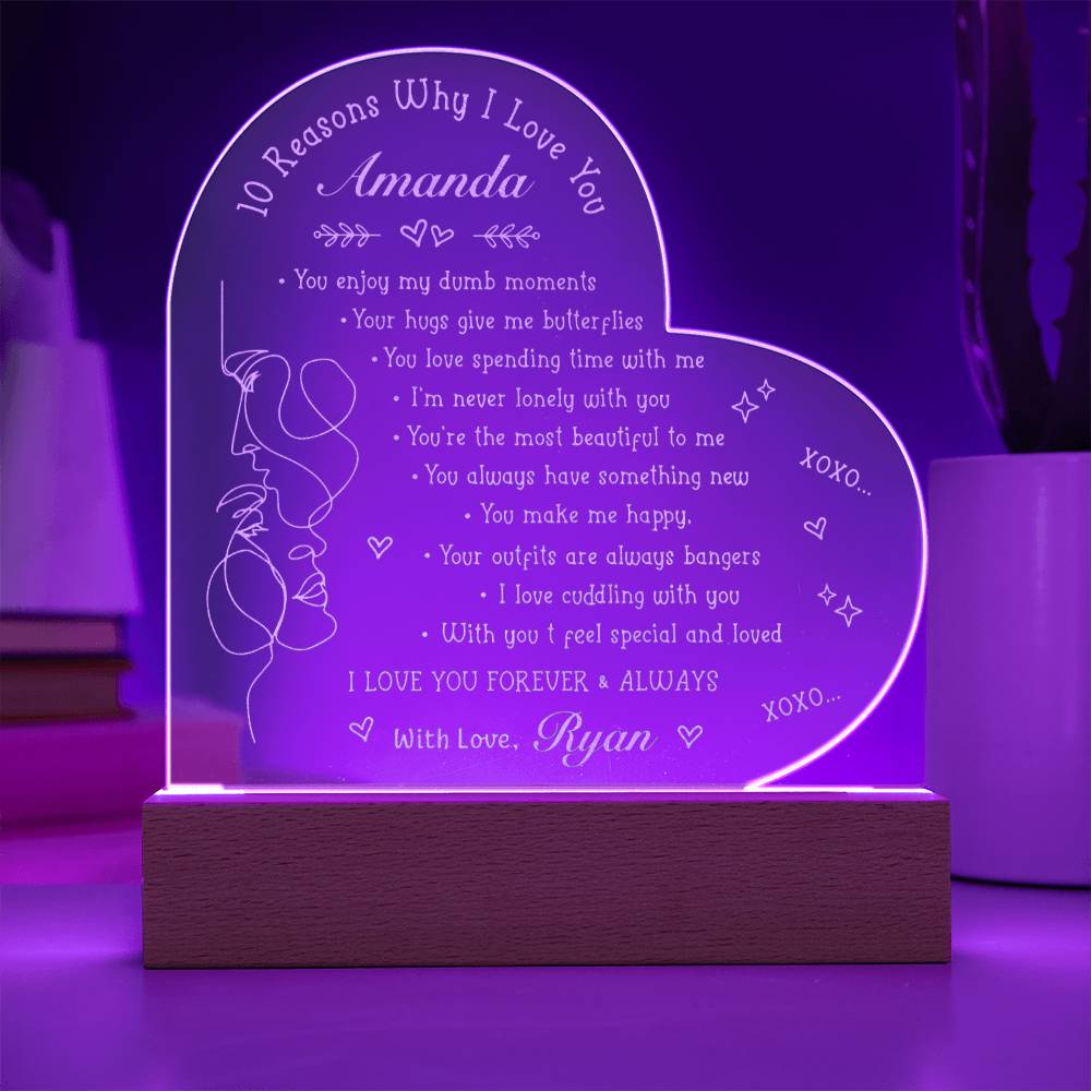 10 Reasons Why I Love You Xoxo Personalized Name Engraved Acrylic Heart Plaque