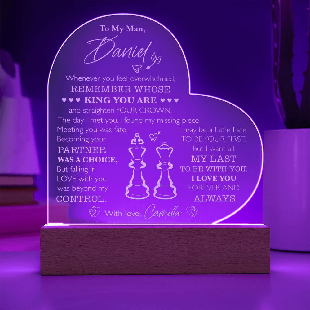 Custom Name King And Queen Chess Engraved Acrylic Heart Plaque