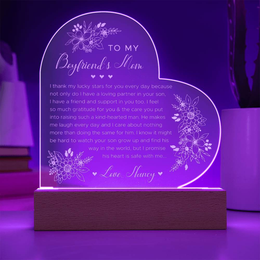 To My Boyfiend's Mom Gifts For Mother's Day Personalized Name Engraved Acrylic Heart Plaque