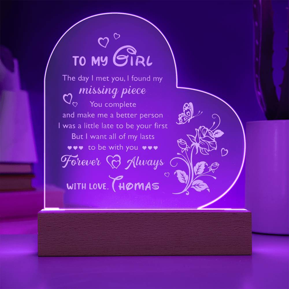 You Are My Missing Piece Custom Name Engraved Acrylic Heart Plaque