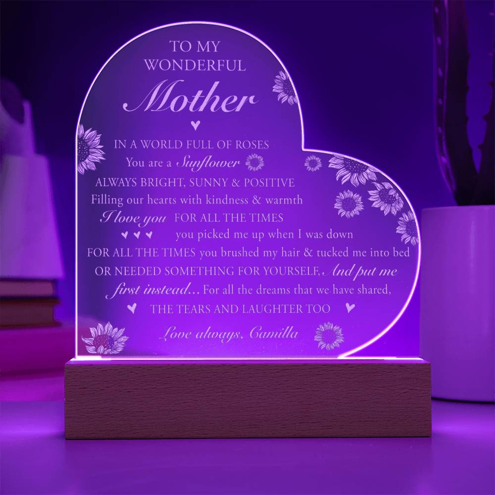 IN A WORLD FULL OF ROSES Gifts For Mother's Day Custom Name Engraved Acrylic Heart Plaque