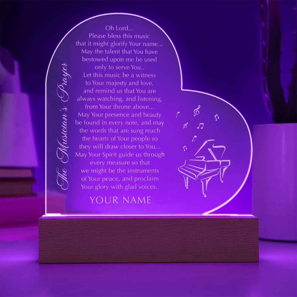 The Musician's Prayer Custom Name Engraved Acrylic Heart Plaque