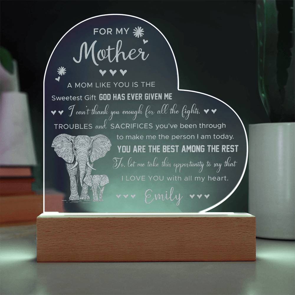 A Mom Like You Is The Sweetest Gift God Has Ever Given Me Gifts For Mother's Day Custom Name Engraved Acrylic Heart Plaque