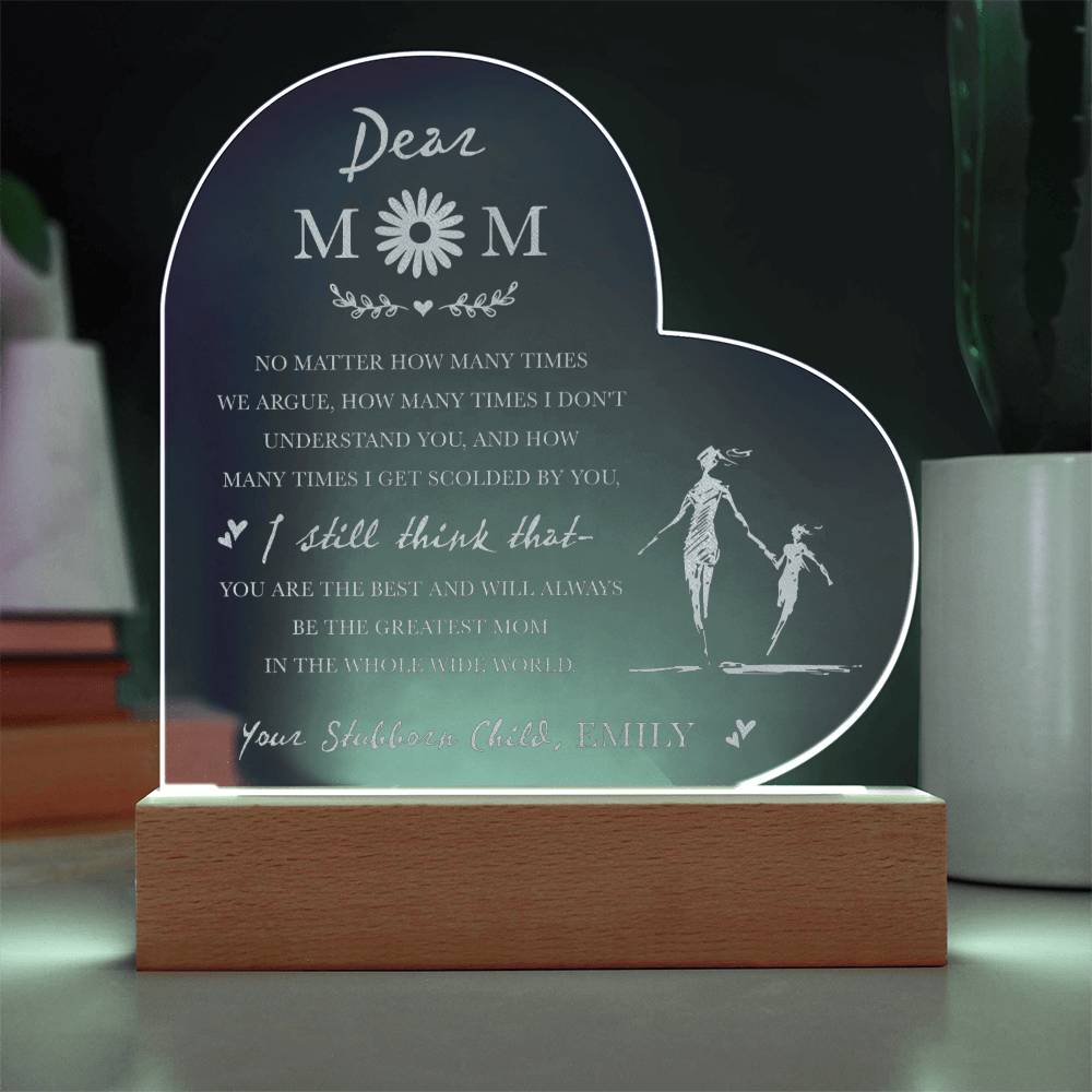 Dear Mom, NO MATTER HOW MANY TIMES Gifts For Mother's Day Personalized Name Engraved Acrylic Heart Plaque