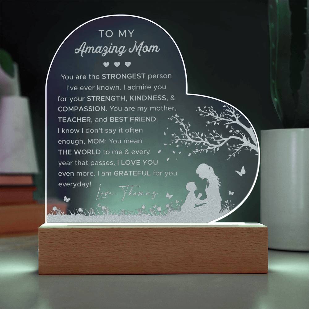 To My Amazing Mom, I Am Grateful For You Everyday Gifts For Mother's Day Custom Name Engraved Acrylic Heart Plaque