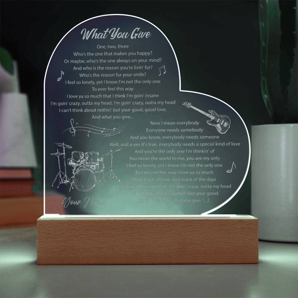 Tesla - What You Give Lyrics Custom Name Engraved Acrylic Heart Plaque