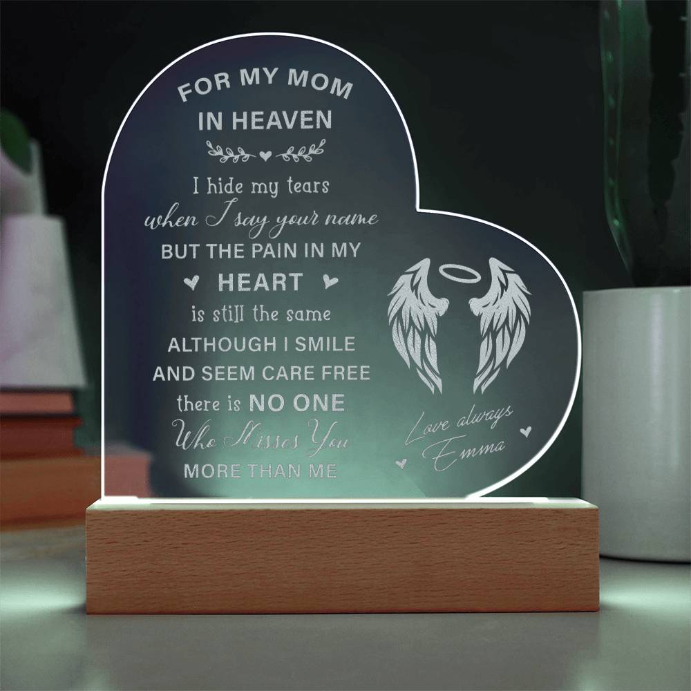 For My Mom In Heaven Gifts For Mother's Day Personalized Name Engraved Acrylic Heart Plaque