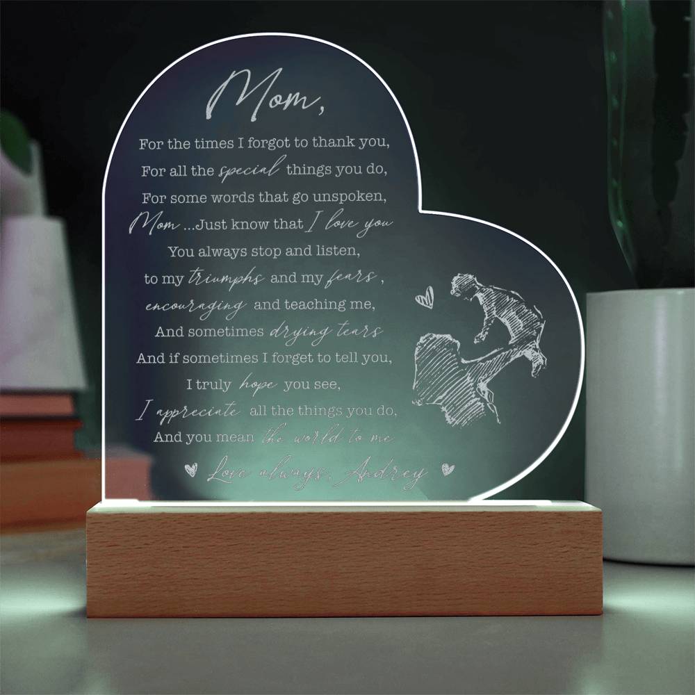 I Appreciate All The Things You Do Gifts For Mother's Day Personalized Name Engraved Acrylic Heart Plaque