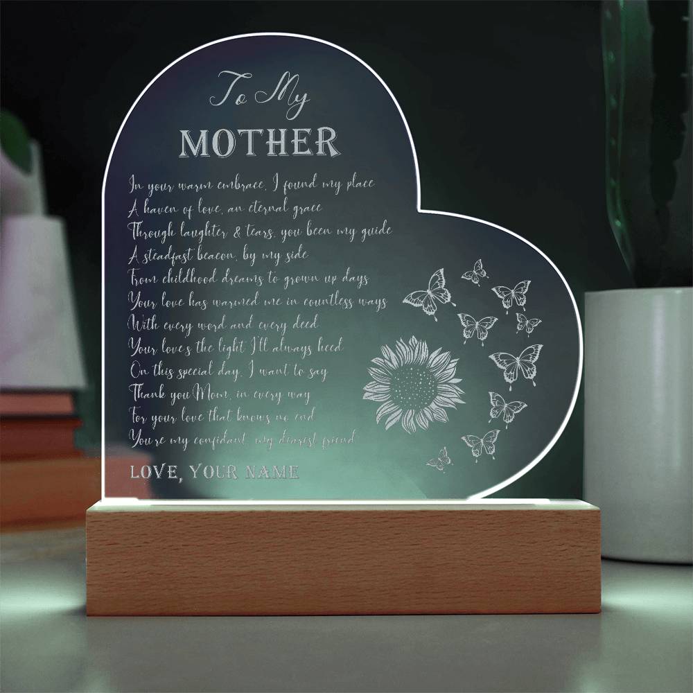 In Your Warm Embrace I Found My Place Gifts For Mother's Day Personalized Name Engraved Acrylic Heart Plaque