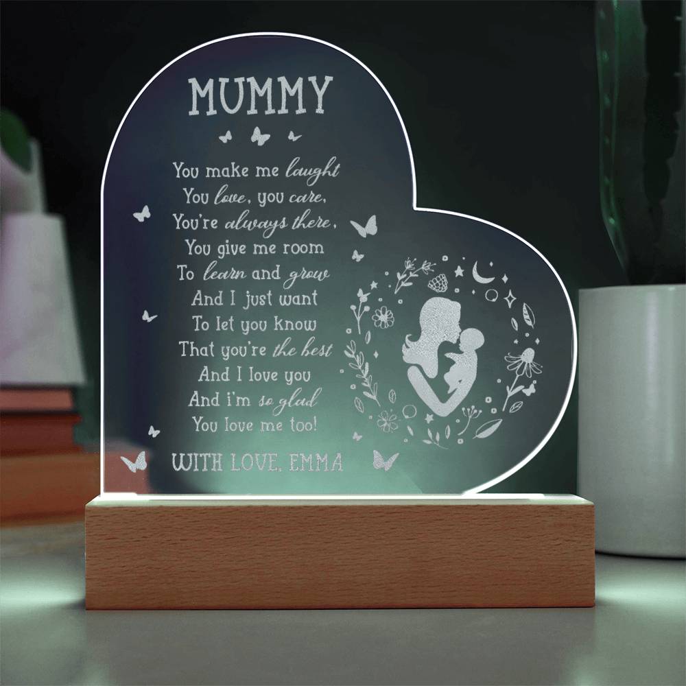 You Make Me Laugh You Love You Care Custom Name Engraved Acrylic Heart Plaque