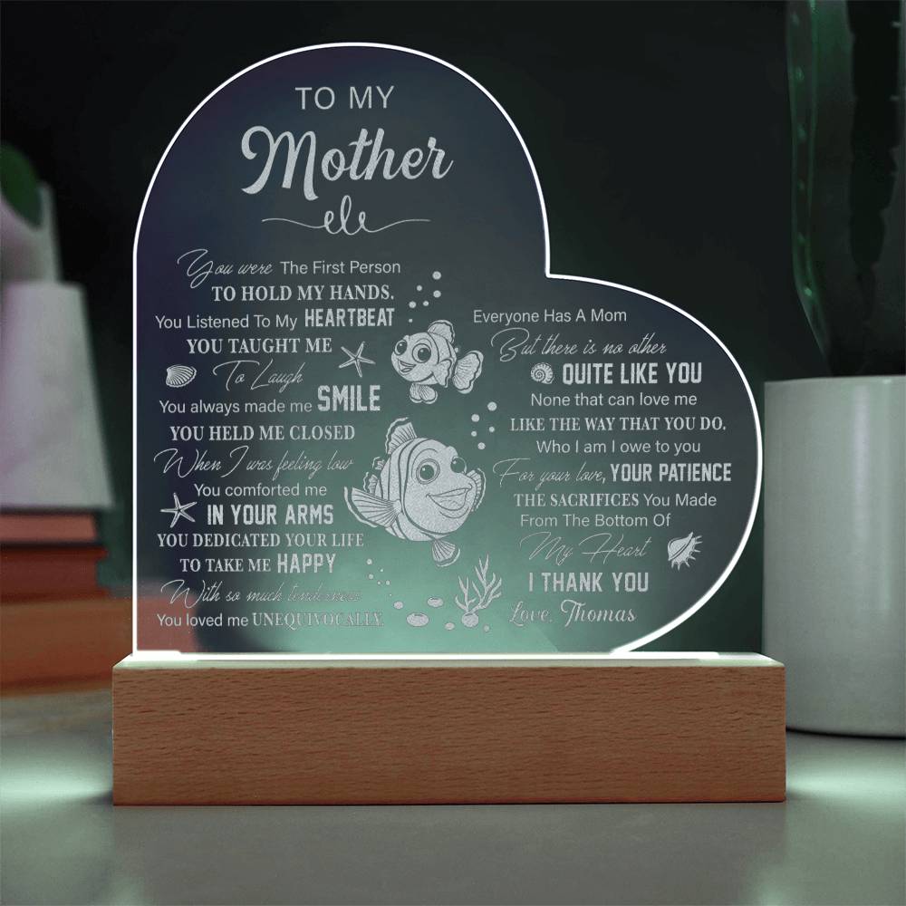 Clownfish Mother And Child Gifts For Mother's Day Personalized Name Engraved Acrylic Heart Plaque