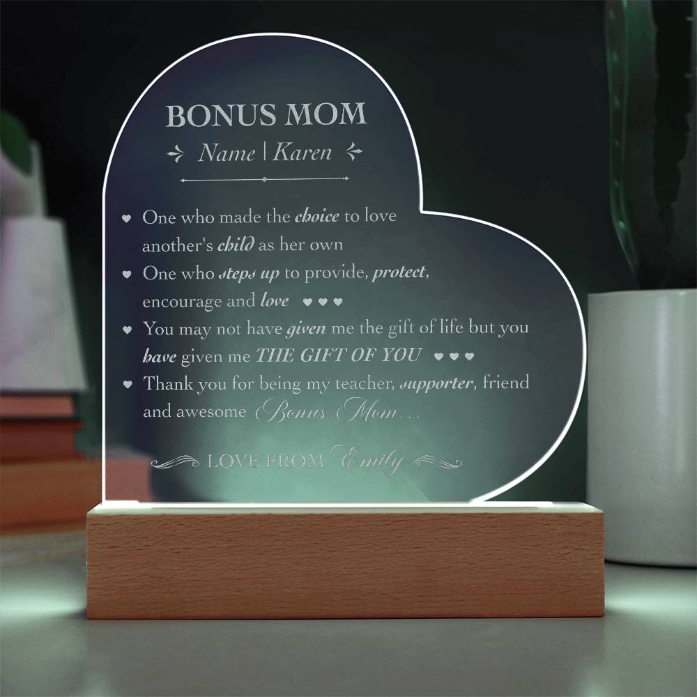 Bonus Mother Definition & Meaning Gifts For Mother's Day Personalized Name Engraved Acrylic Heart Plaque