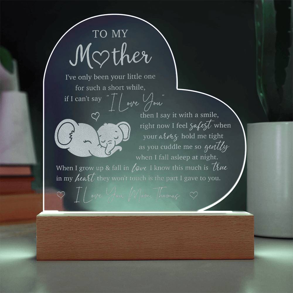 MOM BABY ELEPHANT Gifts For Mother's Day Personalized Name Engraved Acrylic Heart Plaque