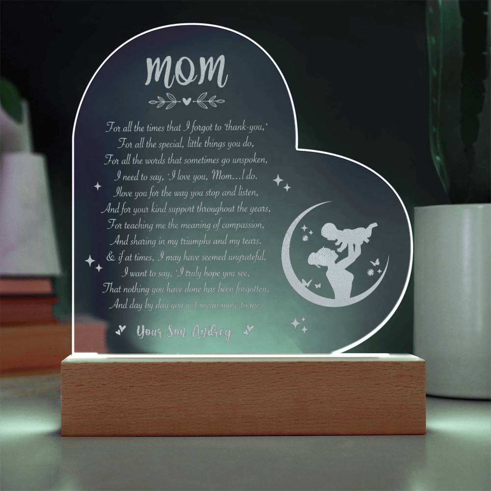 For All The Times That I Forgot To Thank You Gifts For Mother's Day Custom Name Engraved Acrylic Heart Plaque