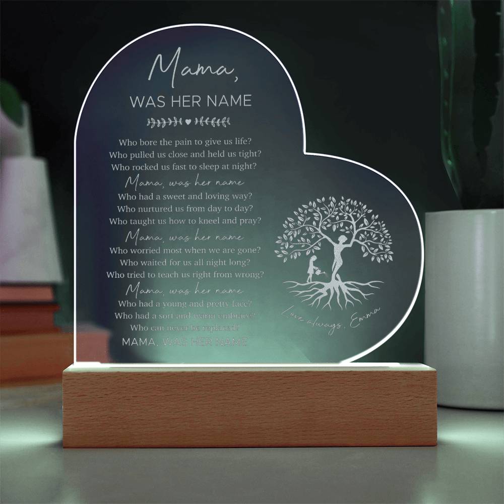 Mama Was Her Name Gifts For Mother's Day Personalized Name Engraved Acrylic Heart Plaque