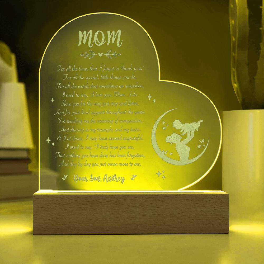 For All The Times That I Forgot To Thank You Gifts For Mother's Day Custom Name Engraved Acrylic Heart Plaque