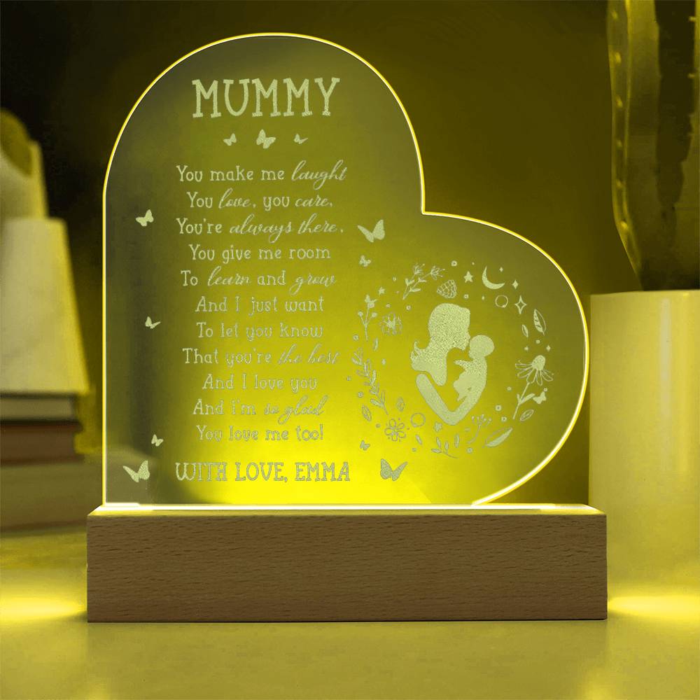 You Make Me Laugh You Love You Care Custom Name Engraved Acrylic Heart Plaque