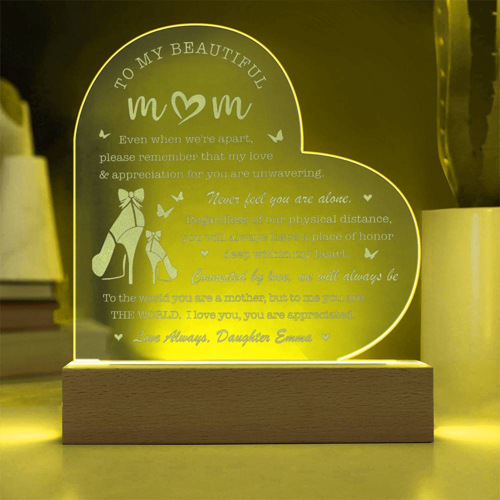 Never Feel You Are Alone Gifts For Mother's Day Personalized Name Engraved Acrylic Heart Plaque