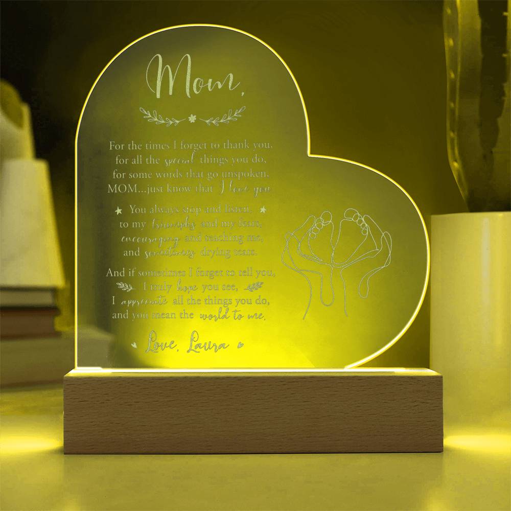 I Appreciate All The Things You Do Gifts For Mother's Day Custom Name Engraved Acrylic Heart Plaque