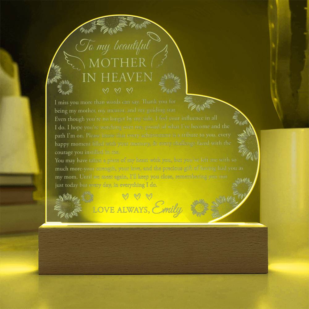 To My Beautiful MOTHER IN HEAVEN Gifts For Mother's Day Custom Name Engraved Acrylic Heart Plaque