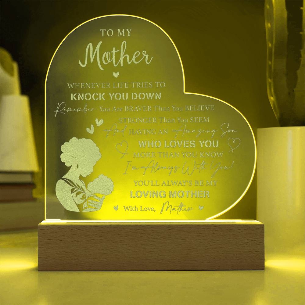 WHENEVER LIFE TRIES TO KNOCK YOU DOWN Gifts For Mother's Day Personalized Name Engraved Acrylic Heart Plaque