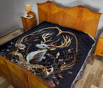 Deer Hunting White Gold Color Quilt Twin Queen King Size 33