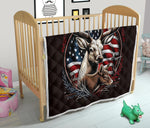 Deer Hunting With American Flag Quilt Twin Queen King Size 36