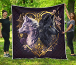 Heart White And Black Wolf Quilt Twin Queen King Size 68