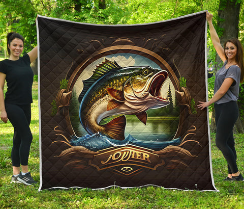 Large Mouth Bass Fishing Quilt Twin Queen King Size 77