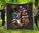 Deer Hunting With American Flag Quilt Twin Queen King Size 34