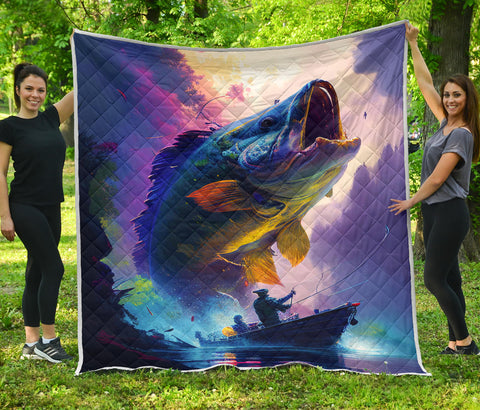 Fishing Man Quilt Twin Queen King Size 60