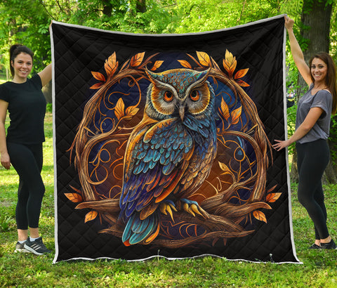 Owl Mandala Quilt Twin Queen King Size 105