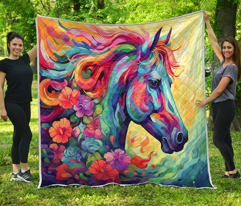 Horse And Flowers Quilt Twin Queen King Size 101