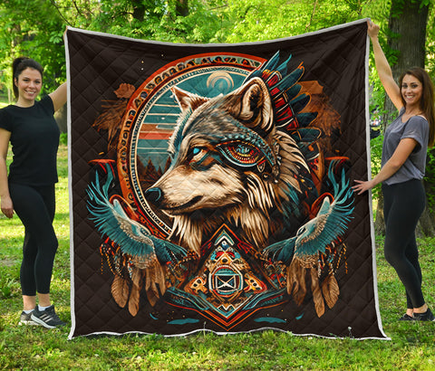 Native Wolf Quilt Twin Queen King Size 98