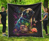 Pug Flower Colorful Quilt Twin Queen King Size 124