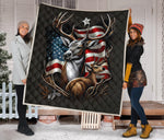 Deer Hunting With American Flag Quilt Twin Queen King Size 34