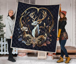 Deer Hunting White Gold Color Quilt Twin Queen King Size 33