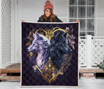 Heart White And Black Wolf Quilt Twin Queen King Size 68