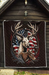 Deer Hunting With American Flag Quilt Twin Queen King Size 36