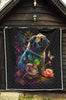 Pug Flower Colorful Quilt Twin Queen King Size 124