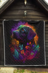 Labrador 3Dog Colorful With Flower Quilt Twin Queen King Size 76
