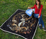 Deer Hunting White Gold Color Quilt Twin Queen King Size 33