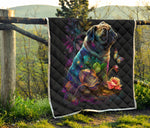 Pug Flower Colorful Quilt Twin Queen King Size 124