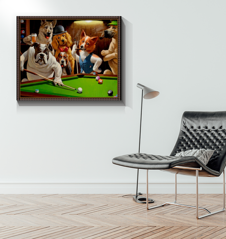 Dogs Playing Pool Canvas